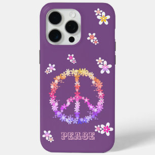 Funda Para iPhone 15 Pro Max Signo de paz con flores coloridas,Personalizado