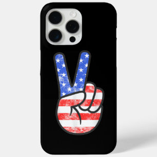 Funda Para iPhone 15 Pro Max Signo de paz de bandera estadounidense da la mano