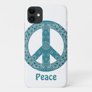 Funda Para iPhone 11 Signo de paz de Hippy Bandanna Verde azulado