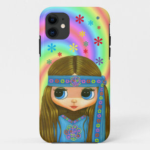 Funda Para iPhone 11 Signo de paz del poder de la flor azul hippie en l