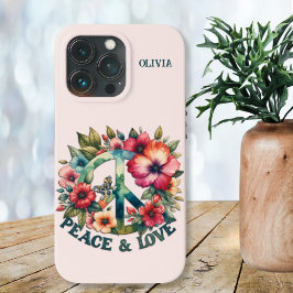 Funda Para iPhone 13 Pro Signo de paz retro "Paz y amor" de los 70 de porra
