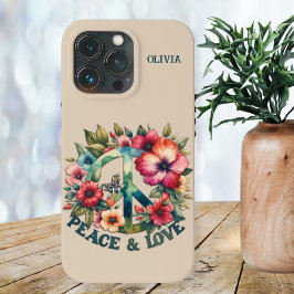 Funda Para iPhone 13 Pro Signo de paz retro "Paz y amor" de los 70 de porra