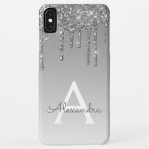 Funda Para iPhone XS Max Silencio plateado Monograma de Purpurina de espu