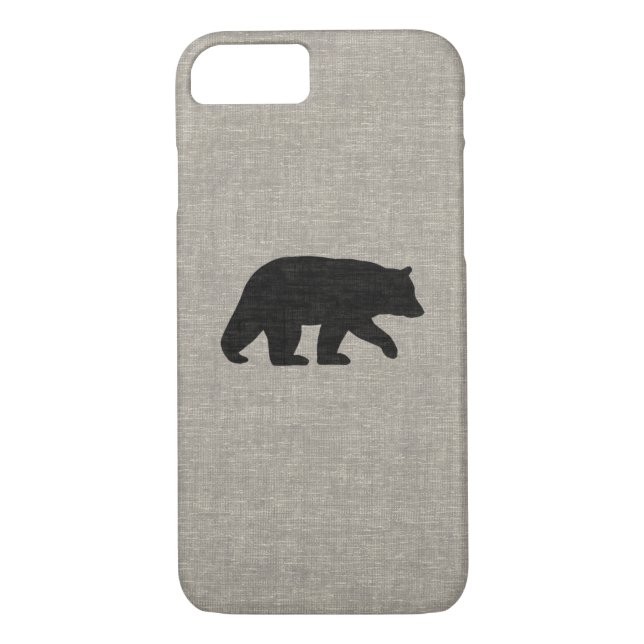 Funda De Case-Mate Para iPhone Silhouette de oso negro estilo Burlap (Reverso)