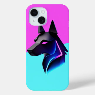 Funda Para iPhone 15 Silhouette de perro futurista brillante — azul neó