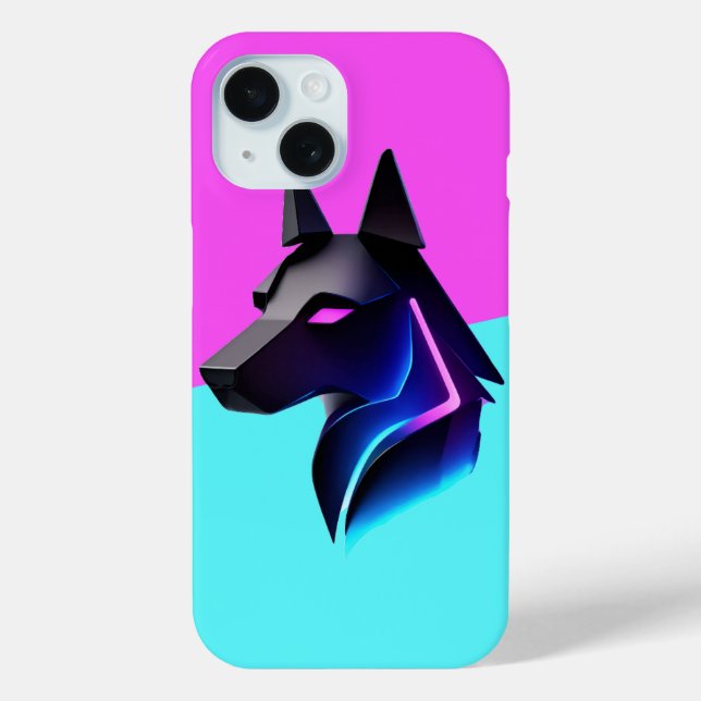 Funda De Case-Mate Para iPhone Silhouette de perro futurista brillante — azul neó (Reverso )