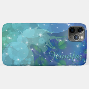 Funda Para iPhone 11 Pro Max Silhouette de Unicornio (azul/verde con estrellas)