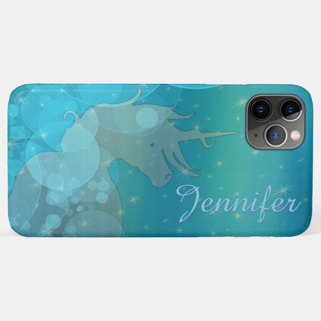 Funda De Case-Mate Para iPhone Silhouette de Unicornio (estrellas azules) (Reverso (horizontal))