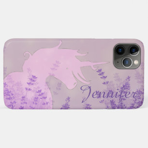 Funda Para iPhone 11 Pro Max Silhouette de Unicornio (flores moradas)