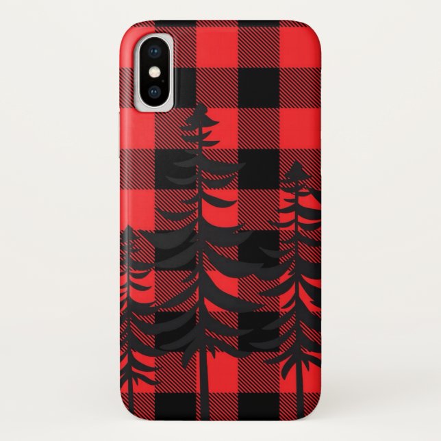 Funda De Case-Mate Para iPhone Silhouette Evergreen de Red Plaid (Reverso)