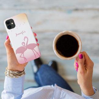 Funda Para iPhone 11 Silhouette Flamingo rosa personalizada