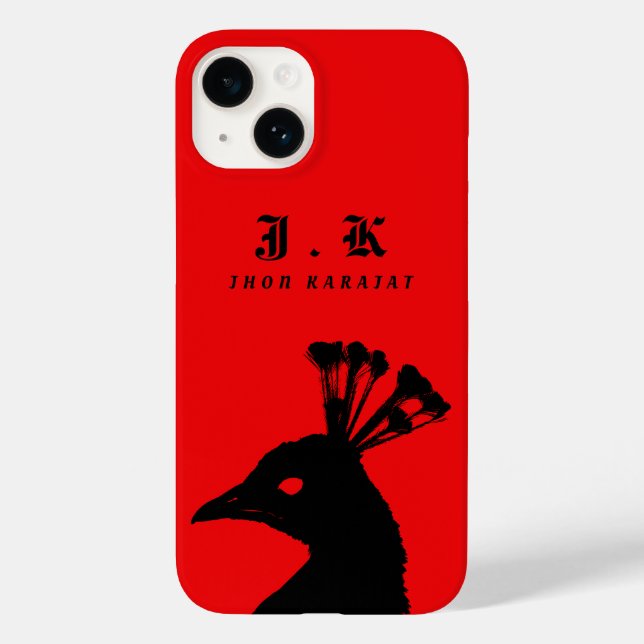 Funda De Case-Mate Para iPhone Silhouette Peacock Monograma Rojo negro (Reverso )