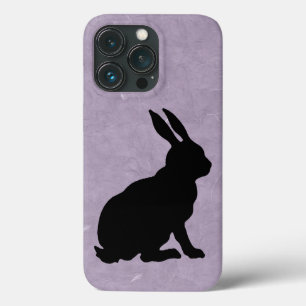 Funda Para iPhone 13 Pro Silhouette sentada en un conejo negro sobre morado