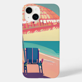 Funda Para iPhone 14 De Case-Mate Silla Coral Beach, paraguas, playa Verde azulada
