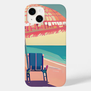 Funda Para iPhone 14 De Case-Mate Silla Coral Beach, paraguas, playa Verde azulada