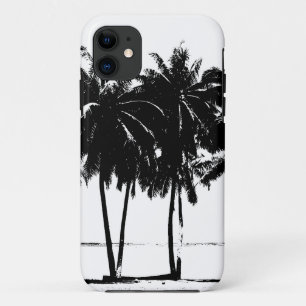 Funda Para iPhone 11 Silueta de árboles de palmeras blancas negras