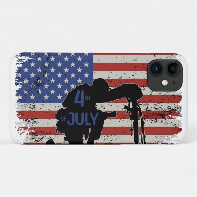 Funda De Case-Mate Para iPhone Silueta de arrodillamiento de soldados y bandera e (Reverso (horizontal))