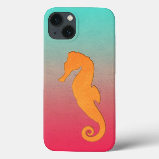 Funda De Case-Mate Para iPhone Silueta de caballito de mar naranja Simple acuátic (Reverso)