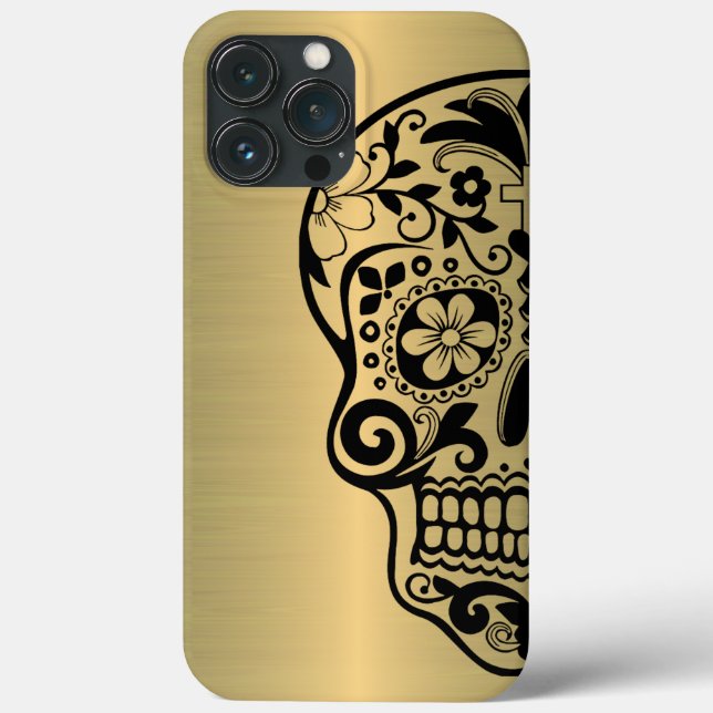 Funda De Case-Mate Para iPhone Silueta De Calavera De Azúcar En Faux Shiny Gold (Reverso )