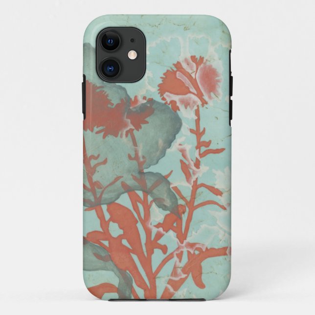 Funda De Case-Mate Para iPhone Silueta de flores rojas de fondo Verde azulado (Reverso)