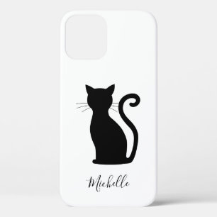 Funda Para iPhone 12 Silueta de gato Gato negro y blanco lindo gato neg