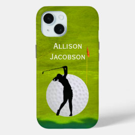 Funda Para iPhone 15 Silueta de golf Golfer, Ball, Green Personalice