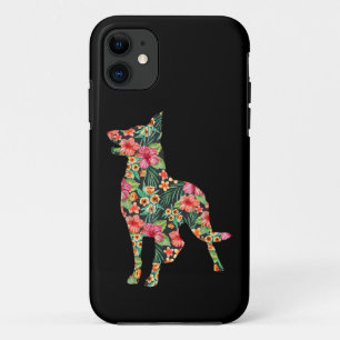 Funda Para iPhone 11 Silueta de perro divertido de pastor alemán floral