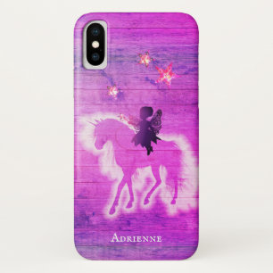 Funda Para iPhone X Silueta de unicornio mágica personalizada azul ro