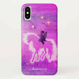 Funda Para iPhone X Silueta de unicornio mágica personalizada azul ros