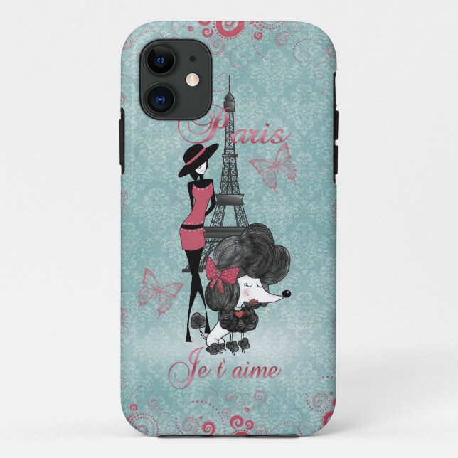 Funda De Case-Mate Para iPhone Silueta elegante de chicas de caniche francés (Reverso)