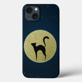 Funda Para iPhone 13 Silueta elegante de gato negro y luna