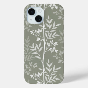 Funda Para iPhone 15 Silueta floral verde oliva elegante