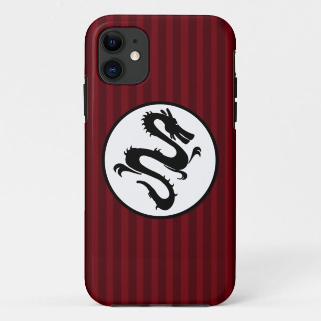 Funda De Case-Mate Para iPhone Silueta negra del dragón en rayas rojas (Reverso)