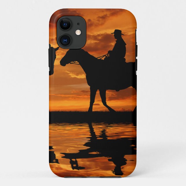 Funda De Case-Mate Para iPhone Silueta occidental del vaquero de la equitación de (Reverso)