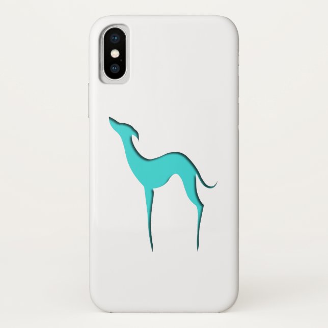 Funda De Case-Mate Para iPhone Silueta turquesa elegante de Greyhound Whippet (Reverso)