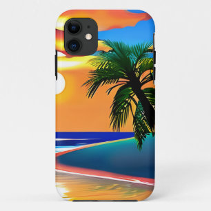 Funda Para iPhone 11 Siluetas de puesta de sol y palmeras