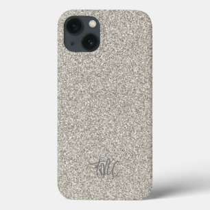 Funda Para iPhone 13 Silver Purpurina INITIALS Glam Luxury Moderno Guay