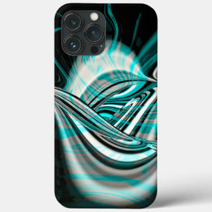 Funda Para iPhone 13 Pro Max Silvery ondulada ondulada bajo el humo verde cian