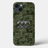 Símbolo Aquarius Zodiac en camuflaje digital verde