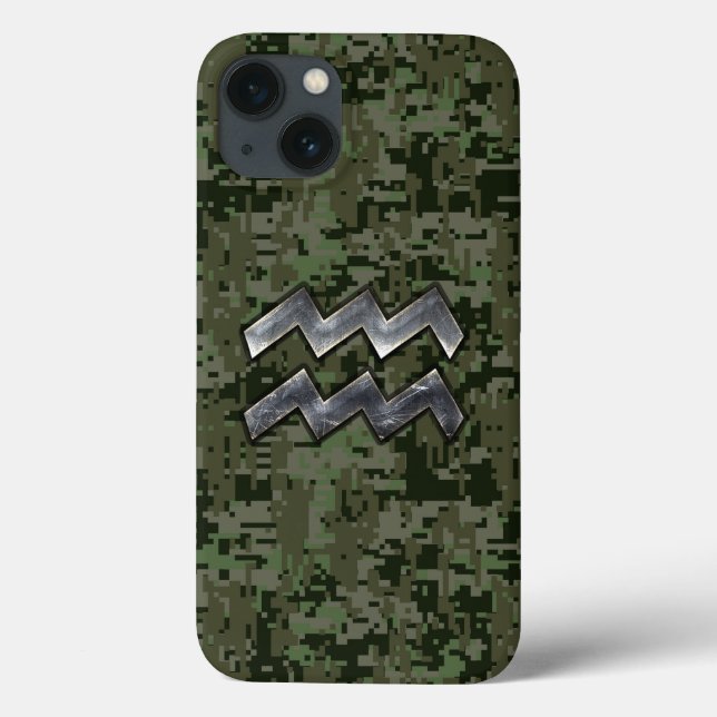Funda De Case-Mate Para iPhone Símbolo Aquarius Zodiac en camuflaje digital verde (Reverso)