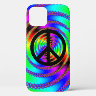 Funda Para iPhone 12 Símbolo arco iris fractal y negro de la paz
