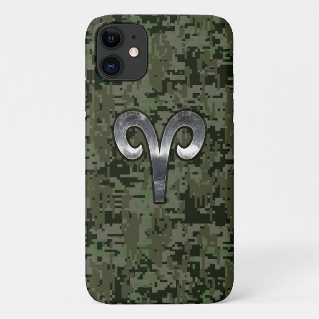 Funda De Case-Mate Para iPhone Símbolo Aries Zodiac Camuflaje Digital Woodland (Reverso)