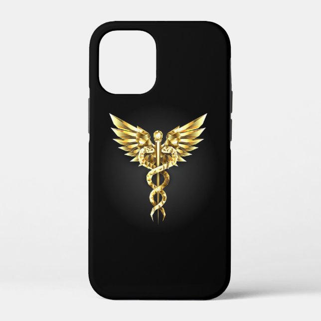 Funda De Case-Mate Para iPhone Símbolo Caduceo Poligonal Dorado (Reverso )