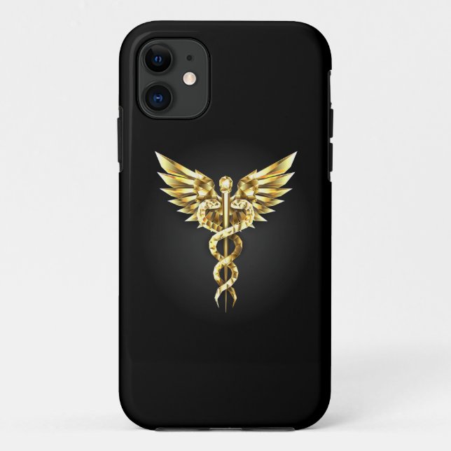 Funda De Case-Mate Para iPhone Símbolo Caduceo Poligonal Dorado (Reverso)