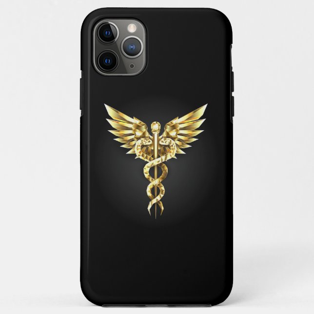 Funda De Case-Mate Para iPhone Símbolo Caduceo Poligonal Dorado (Reverso)