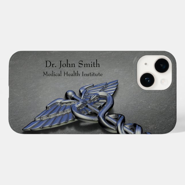 Funda De Case-Mate Para iPhone Símbolo Caduceus cromado plateado médico profesion (Reverso  (Horizontal))