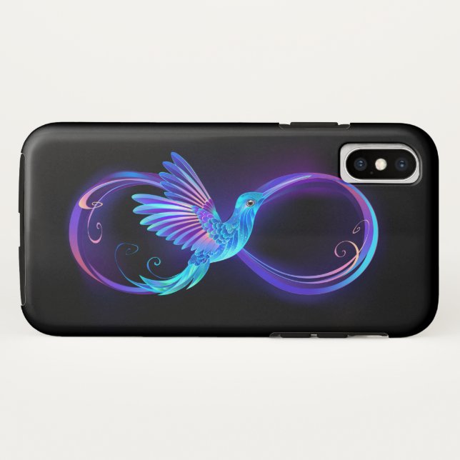 Funda De Case-Mate Para iPhone Símbolo de infinito neón con colibrí brillante (Reverso (horizontal))