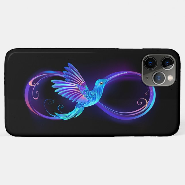 Funda De Case-Mate Para iPhone Símbolo de infinito neón con colibrí brillante (Reverso (horizontal))