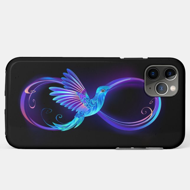 Funda De Case-Mate Para iPhone Símbolo de infinito neón con colibrí brillante (Reverso (horizontal))