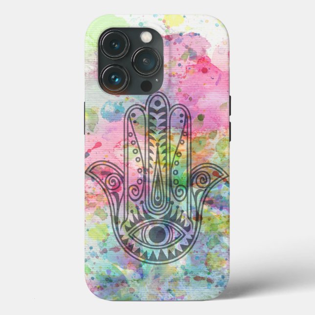 Funda De Case-Mate Para iPhone Símbolo de mano de HAMSA color agua colorida (Reverso )